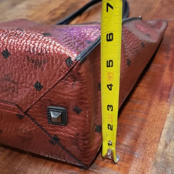 MCM Metallic Red Tote Bag And Mini with Luxurious Leather Finish